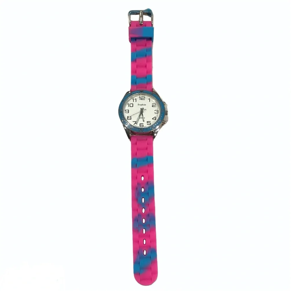 SOPHIE HOT PINK & BLUE SILICONE/RUBBER WATCH - UNUSED NWOT